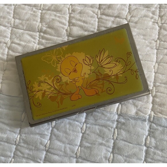 Vandor Tweety Bird  Metal Hinged Chrome Business Card Holder - Picture 4 of 4